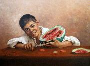 Estevao Silva Boy with a watermelon oil painting on canvas